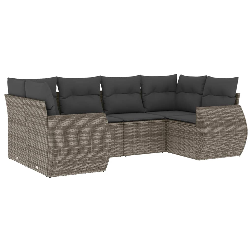 6-dijelni set vrtnih sofa od poliratana s jastucima sivi