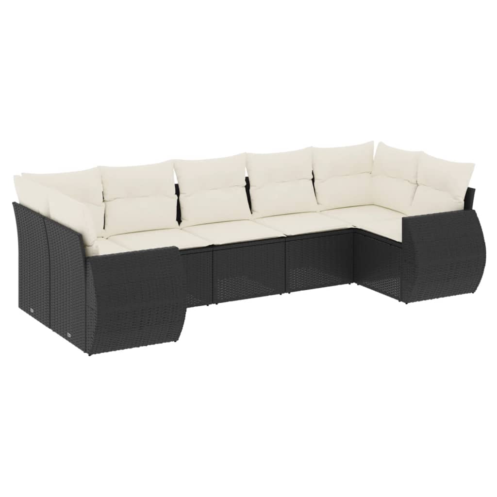 7-dijelni set vrtnih sofa od poliratana s jastucima crni Crna 71 x 62 x 69 cm
