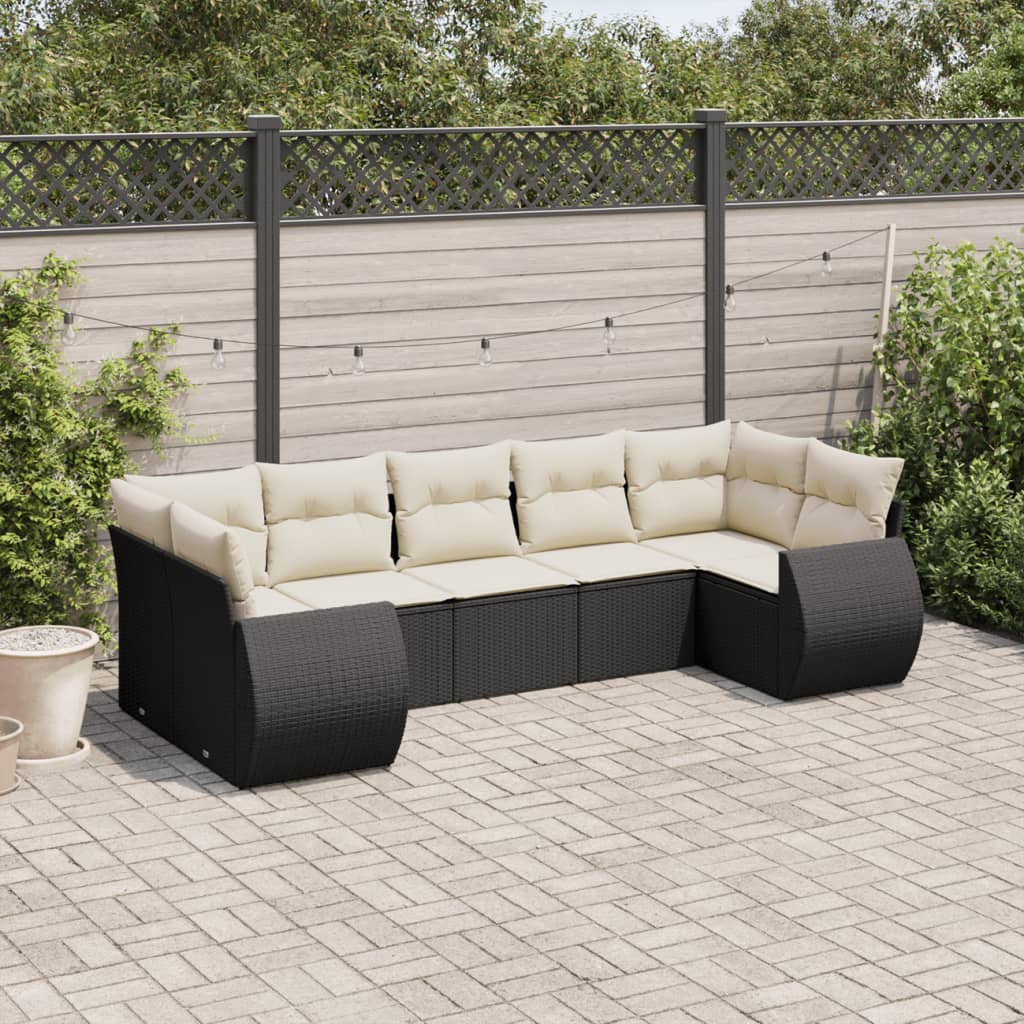 7-dijelni set vrtnih sofa od poliratana s jastucima crni Crna 71 x 62 x 69 cm