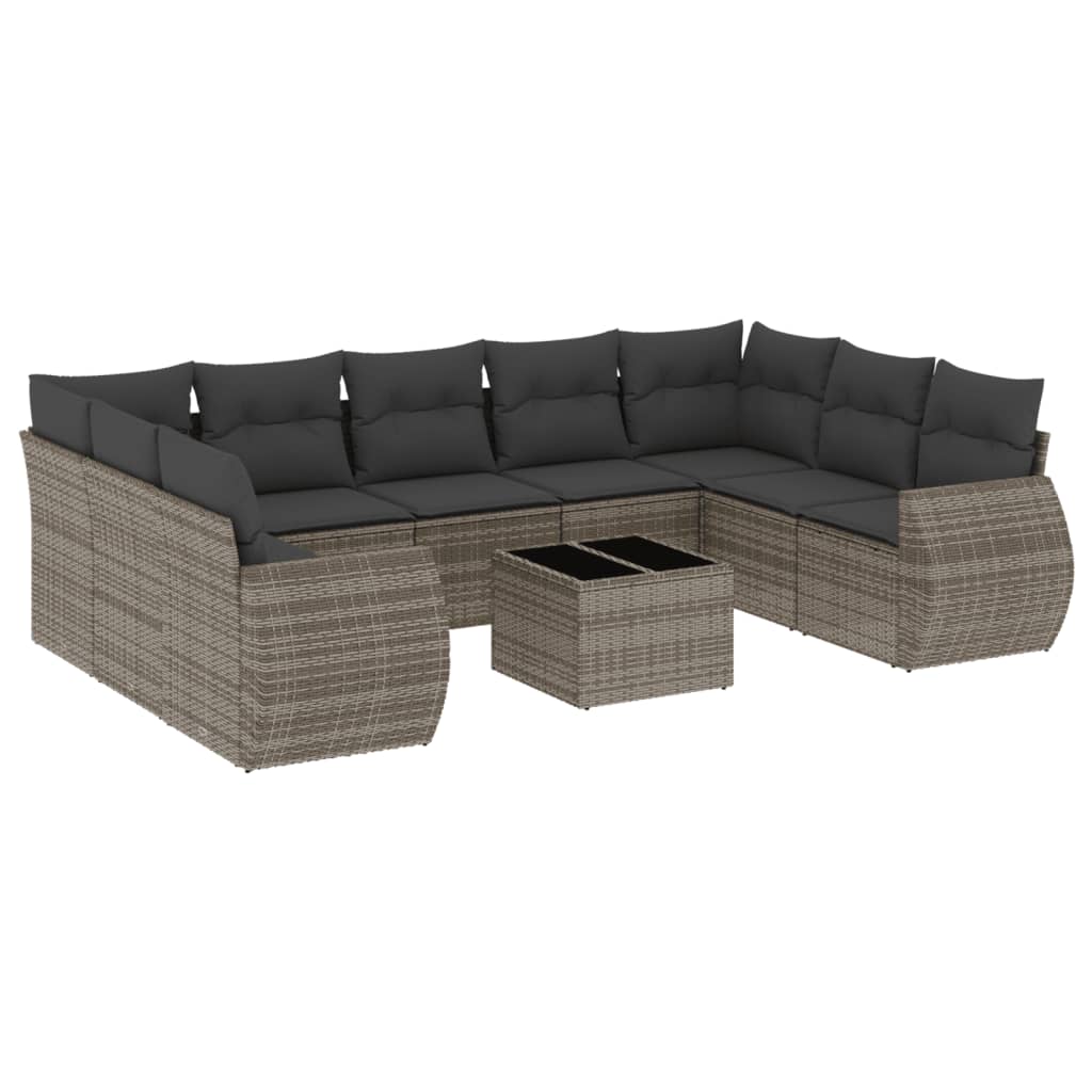 10-dijelni set vrtnih sofa od poliratana s jastucima sivi