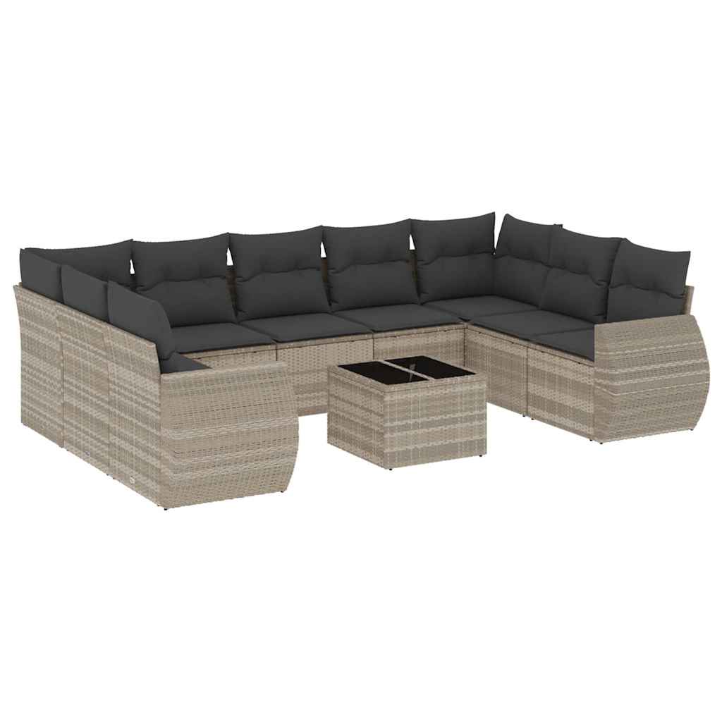 10-dijelni set vrtnih sofa poliratan s jastucima svijetlosivi