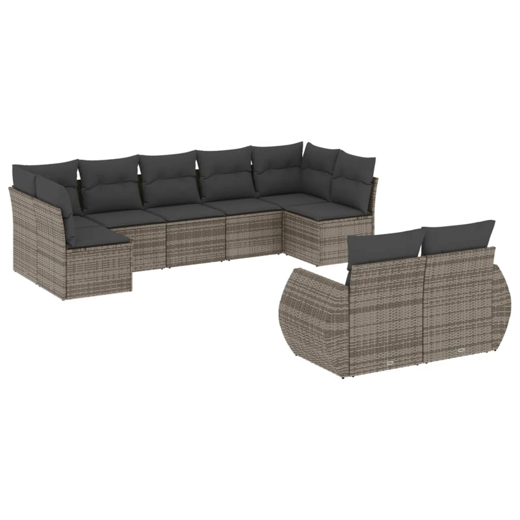 9-dijelni set vrtnih sofa od poliratana s jastucima sivi