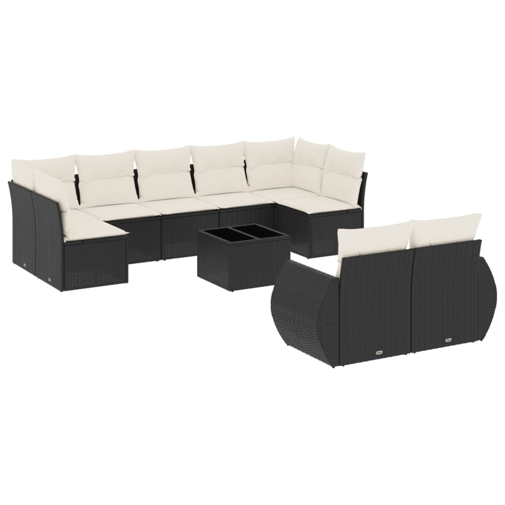 10-dijelni set vrtnih sofa s jastucima crni od poliratana