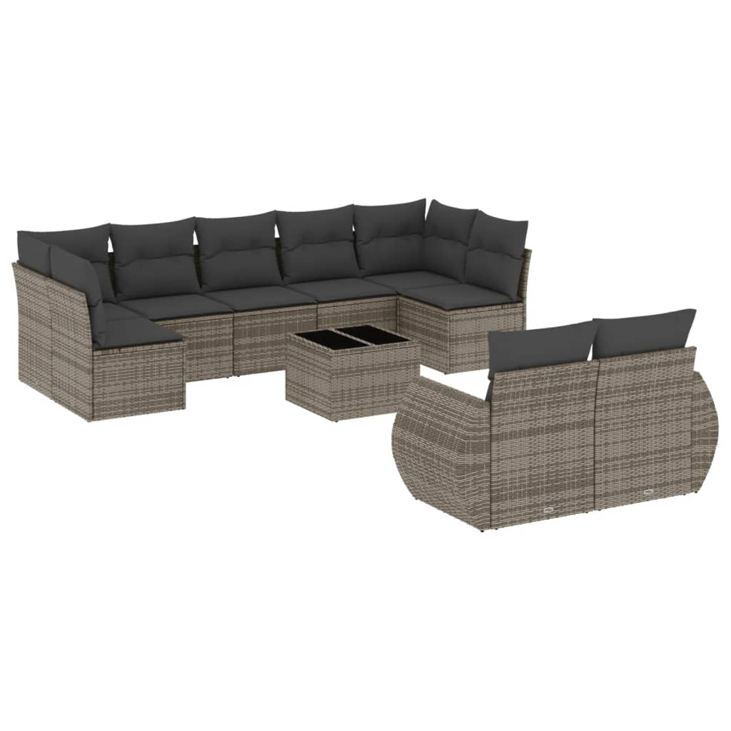 10-dijelni set vrtnih sofa od poliratana s jastucima sivi