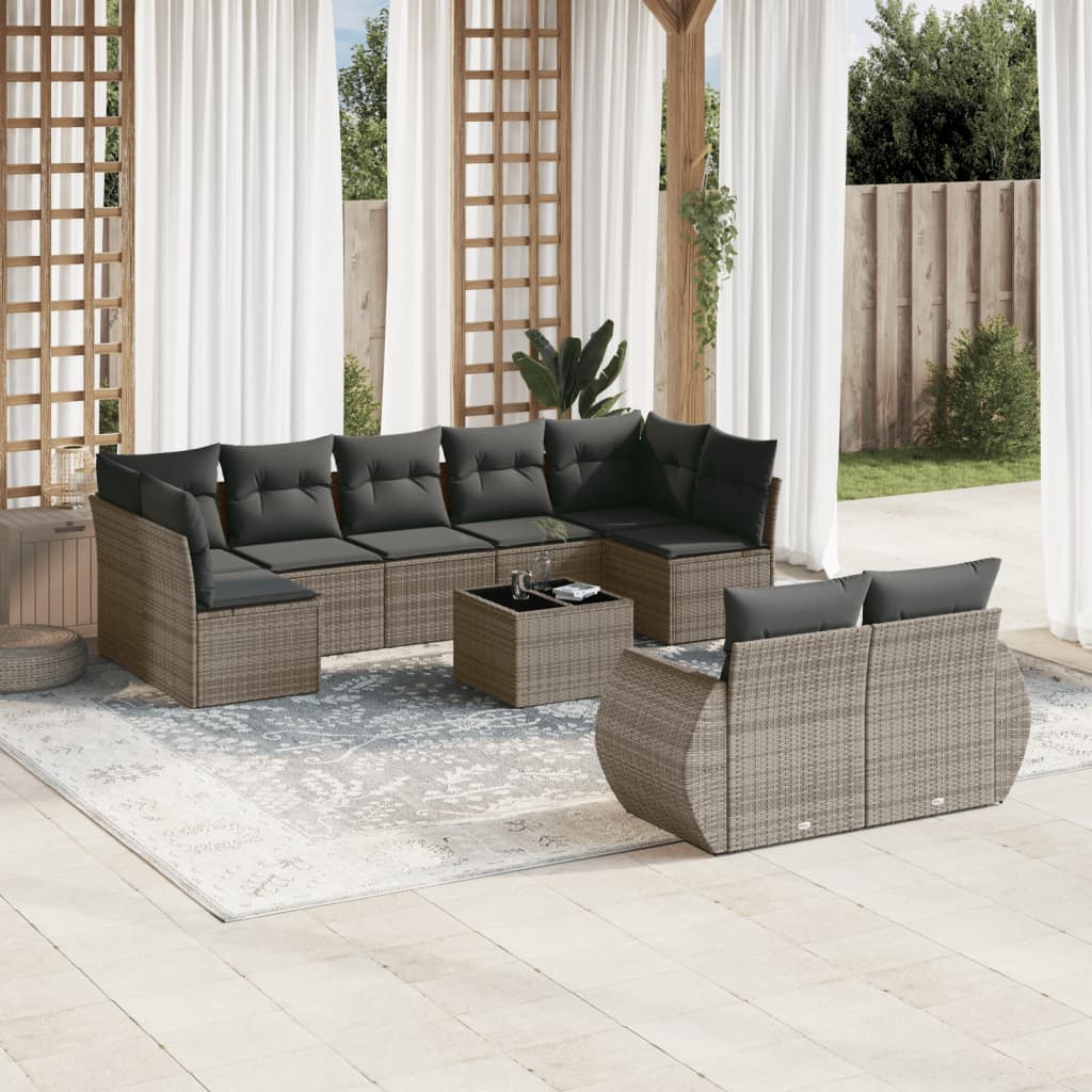 10-dijelni set vrtnih sofa od poliratana s jastucima sivi