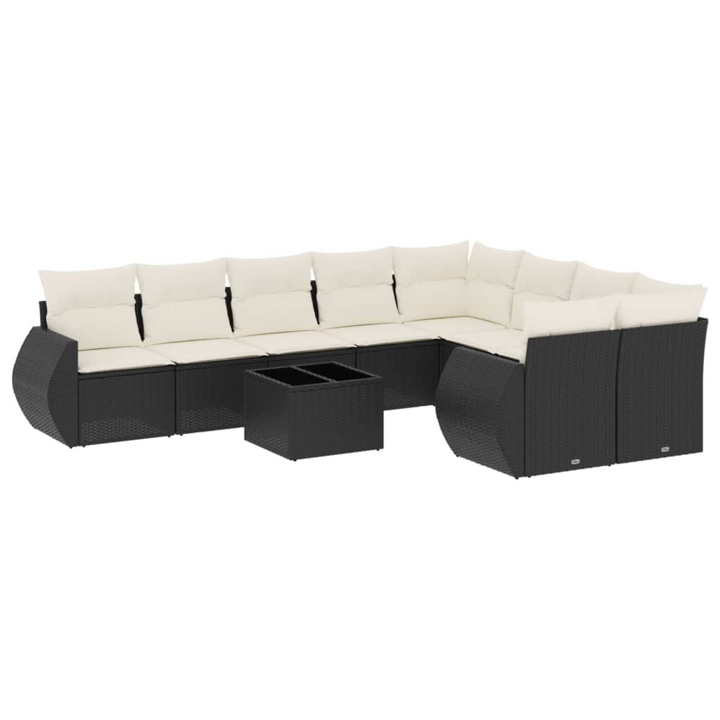 10-dijelni set vrtnih sofa s jastucima crni od poliratana