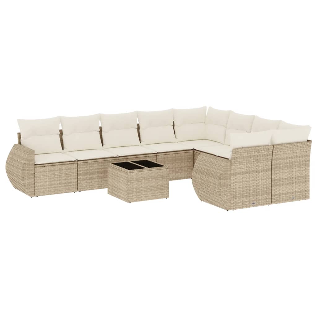 10-dijelni set vrtnih sofa s jastucima bež od poliratana