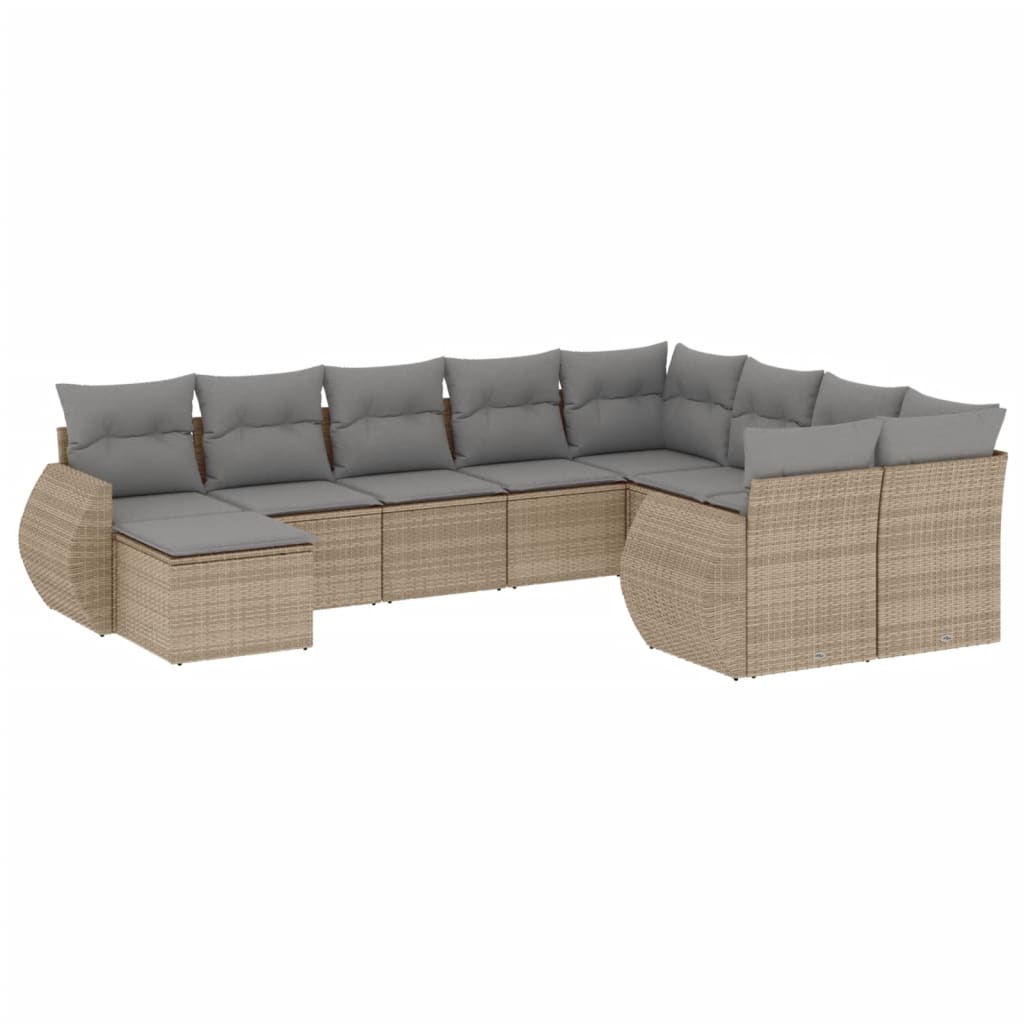 10-dijelni set vrtnih sofa s jastucima bež od poliratana