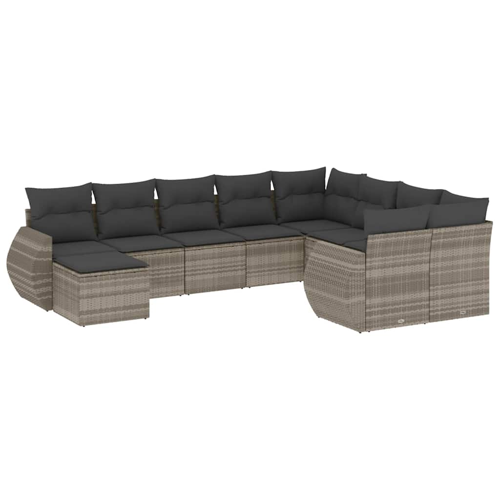 10-dijelni set vrtnih sofa poliratan s jastucima svijetlosivi