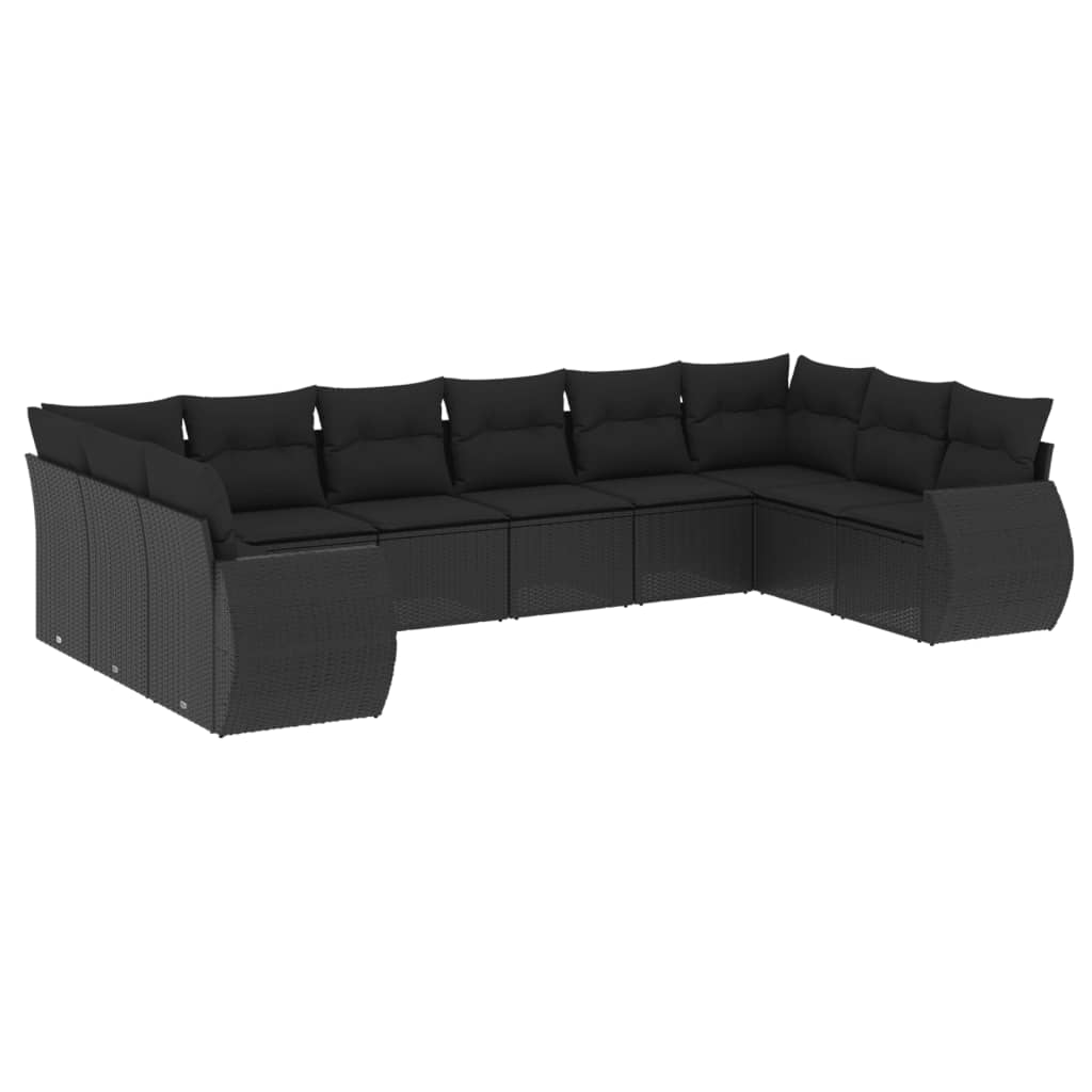 10-dijelni set vrtnih sofa s jastucima crni od poliratana Crna 71 x 62 x 69 cm