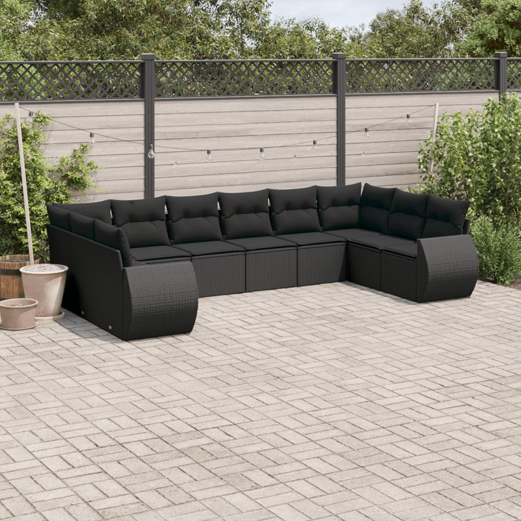 10-dijelni set vrtnih sofa s jastucima crni od poliratana Crna 71 x 62 x 69 cm