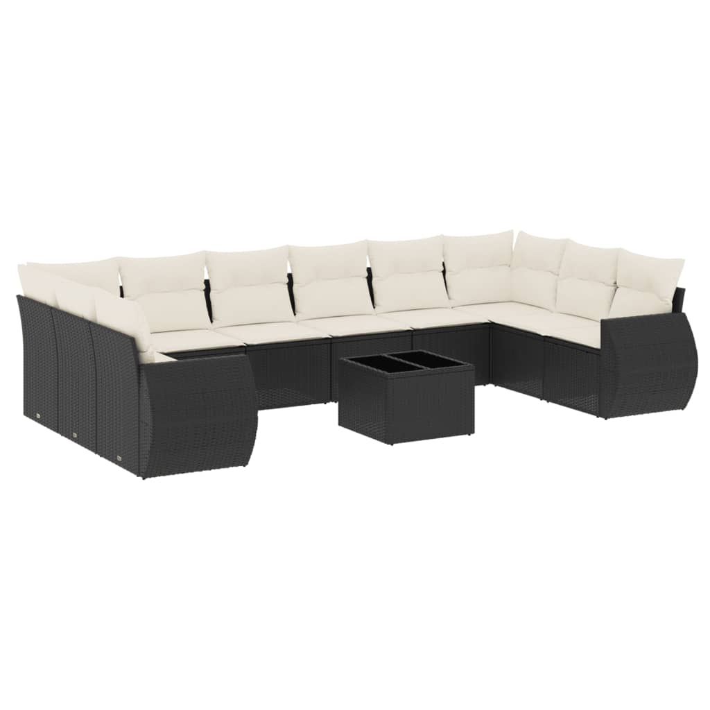 11-dijelni set vrtnih sofa od poliratana s jastucima crni