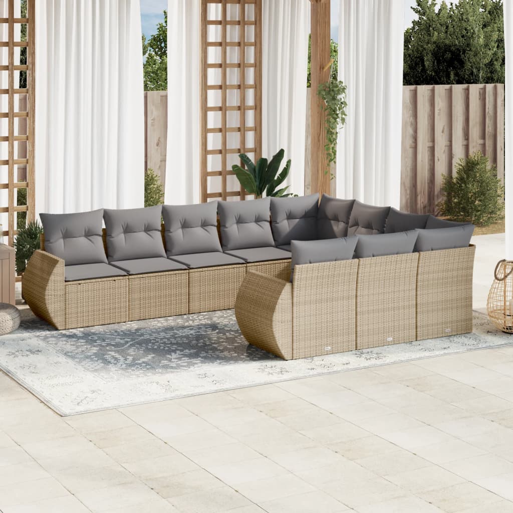 10-dijelni set vrtnih sofa s jastucima bež od poliratana