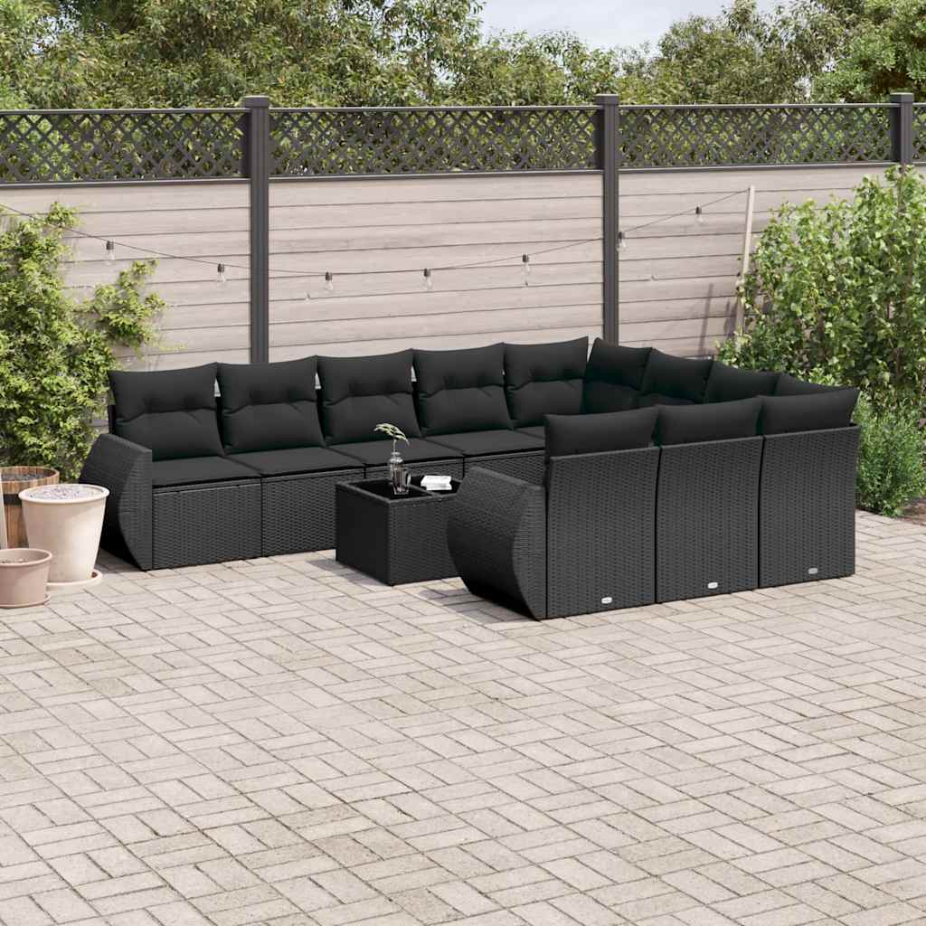 11-dijelni set vrtnih sofa od poliratana s jastucima crni