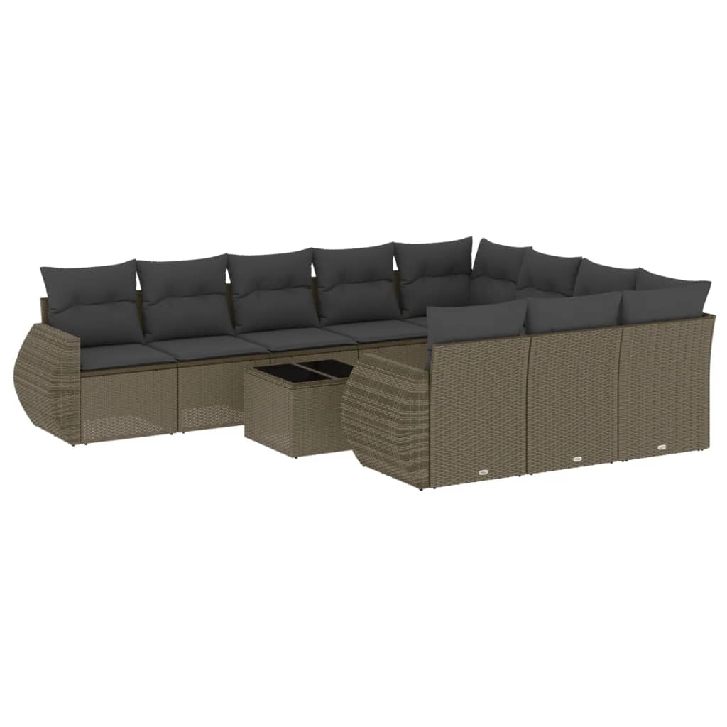 11-dijelni set vrtnih sofa poliratan s jastucima svijetlosivi