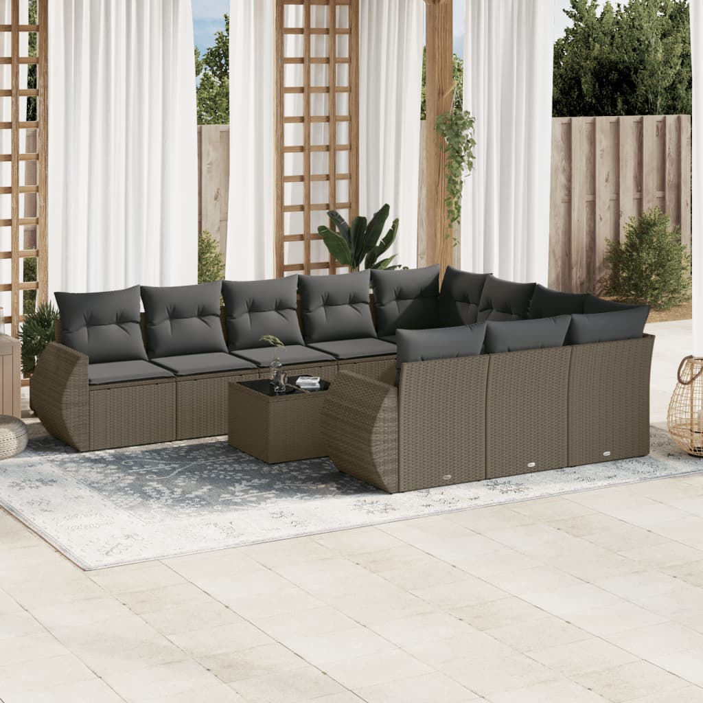 11-dijelni set vrtnih sofa poliratan s jastucima svijetlosivi
