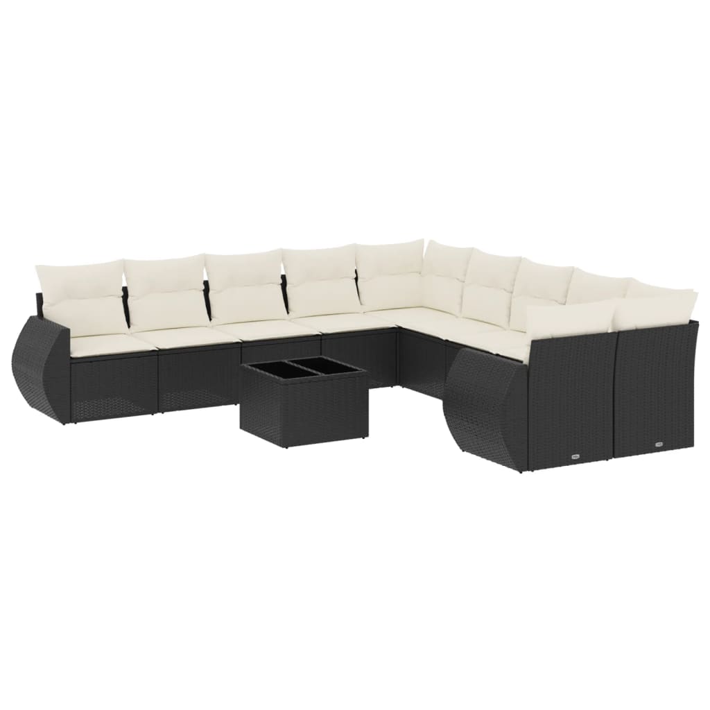 11-dijelni set vrtnih sofa od poliratana s jastucima crni