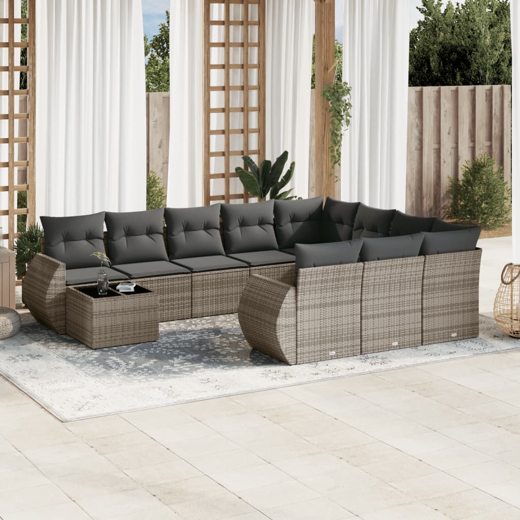 11-dijelni set vrtnih sofa od poliratana s jastucima sivi