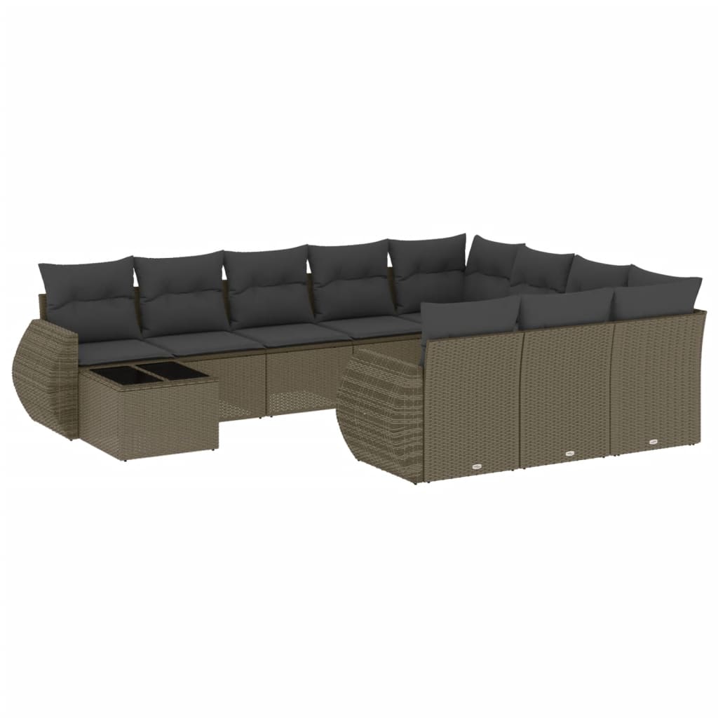 11-dijelni set vrtnih sofa poliratan s jastucima svijetlosivi