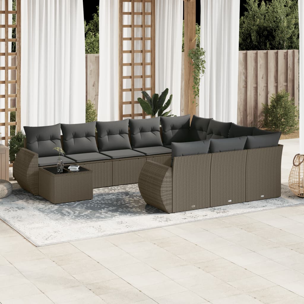 11-dijelni set vrtnih sofa poliratan s jastucima svijetlosivi
