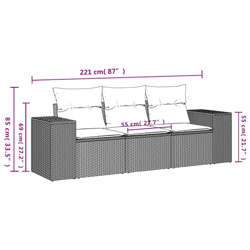 3-dijelni set vrtnih sofa od poliratana s jastucima bež