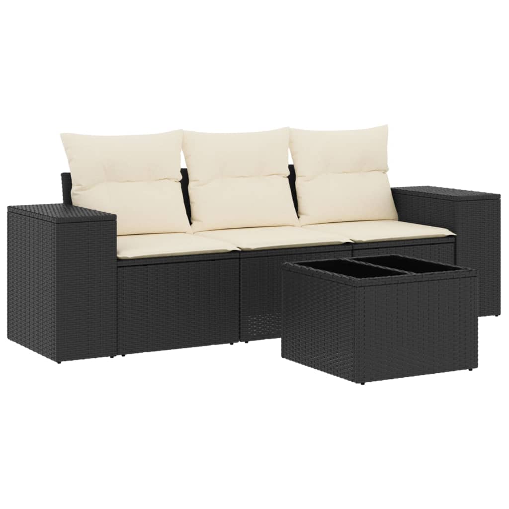 4-dijelni set vrtnih sofa od poliratana s jastucima crni