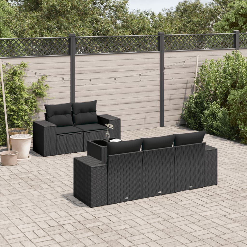 6-dijelni set vrtnih sofa s jastucima crni od poliratana