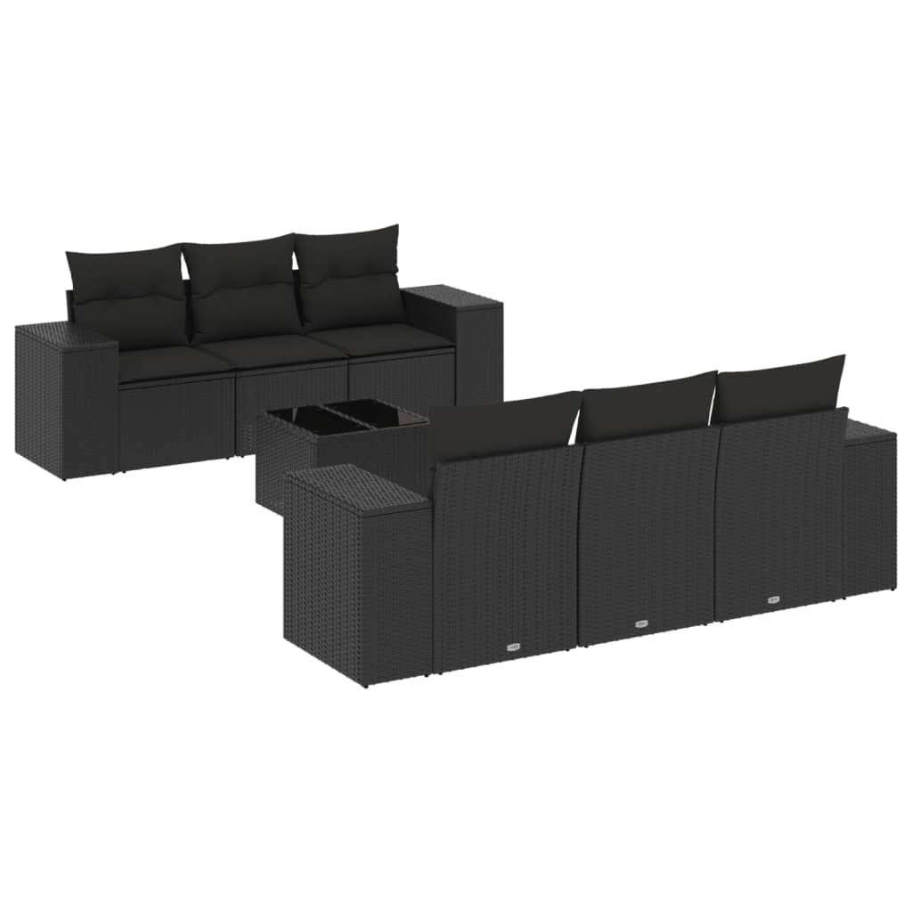 7-dijelni set vrtnih sofa od poliratana s jastucima crni Crna 83 x 62 x 69 cm