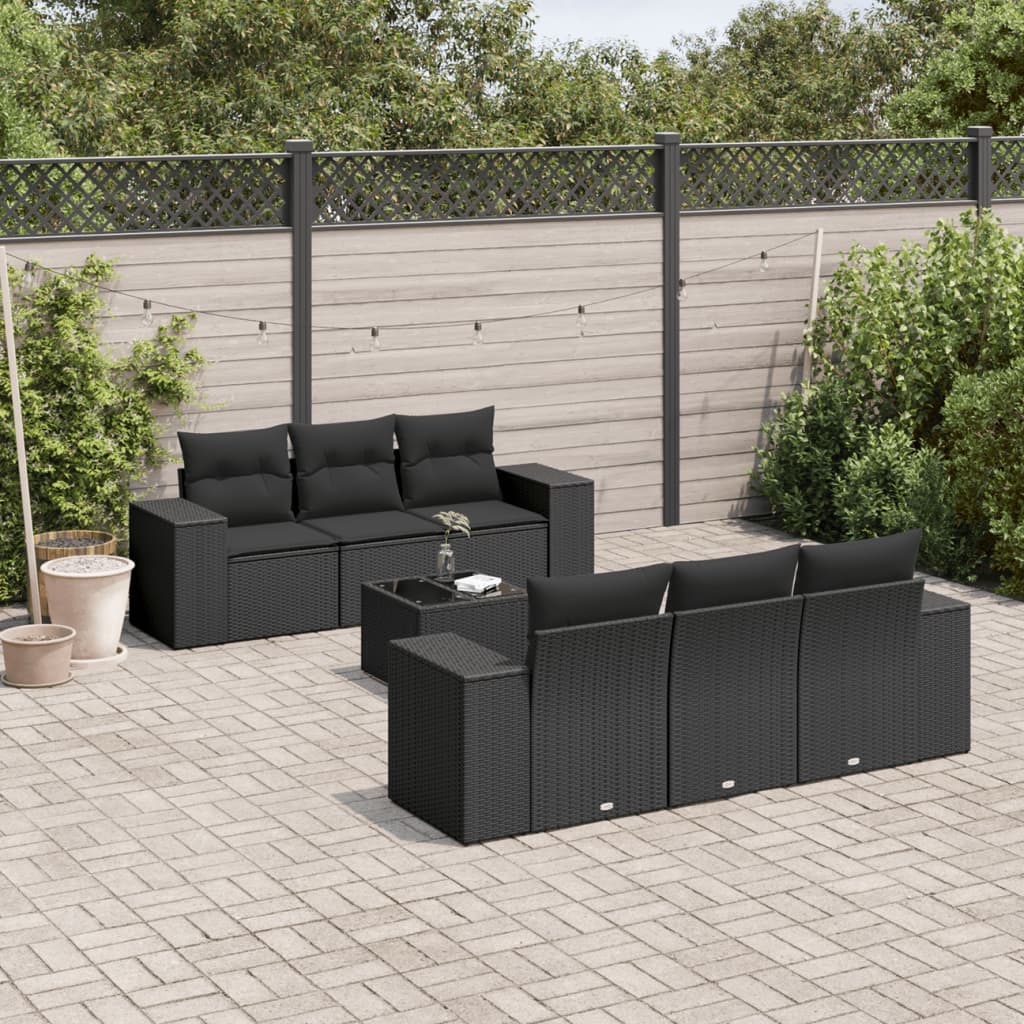 7-dijelni set vrtnih sofa od poliratana s jastucima crni Crna 83 x 62 x 69 cm
