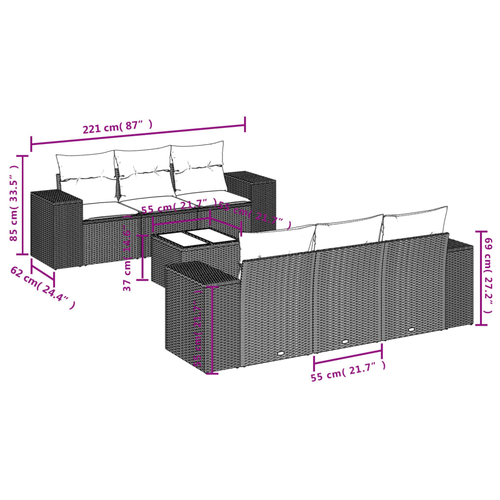 7-dijelni set vrtnih sofa sivi od poliratana