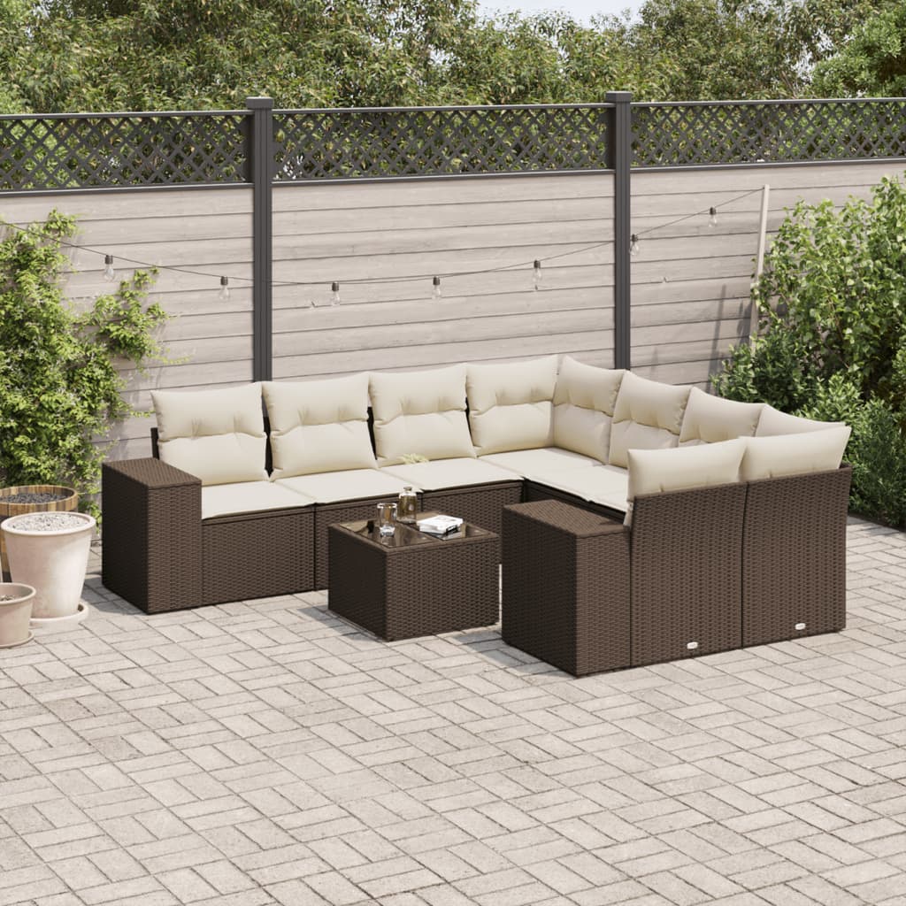 9-dijelni set vrtnih sofa s jastucima poliratan smeđi