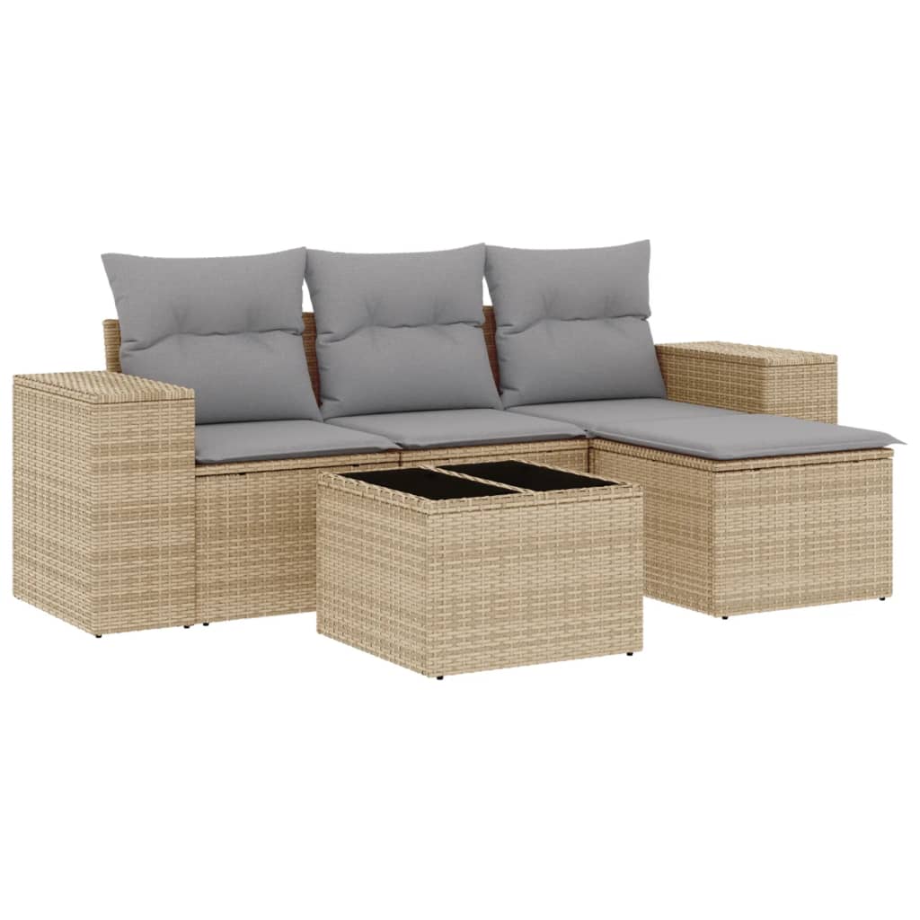 5-dijelni vrtni set sofa s jastucima bež od poliratana