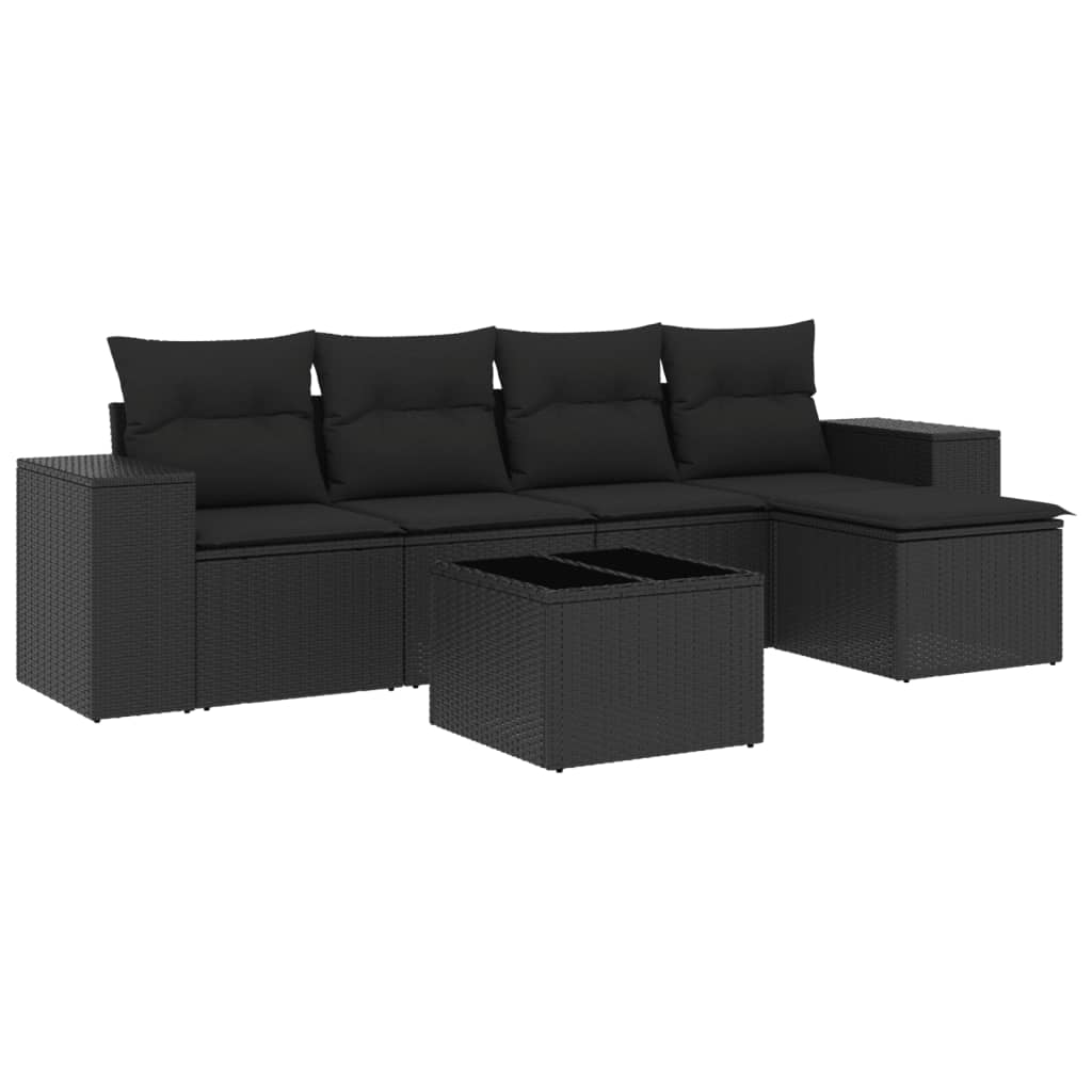 6-dijelni set vrtnih sofa s jastucima crni od poliratana