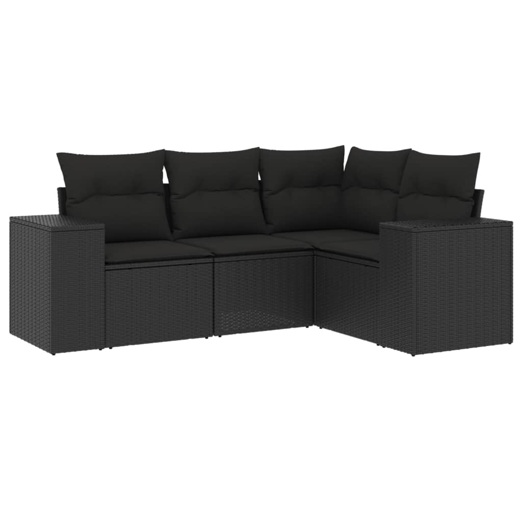 4-dijelni set vrtnih sofa od poliratana s jastucima crni
