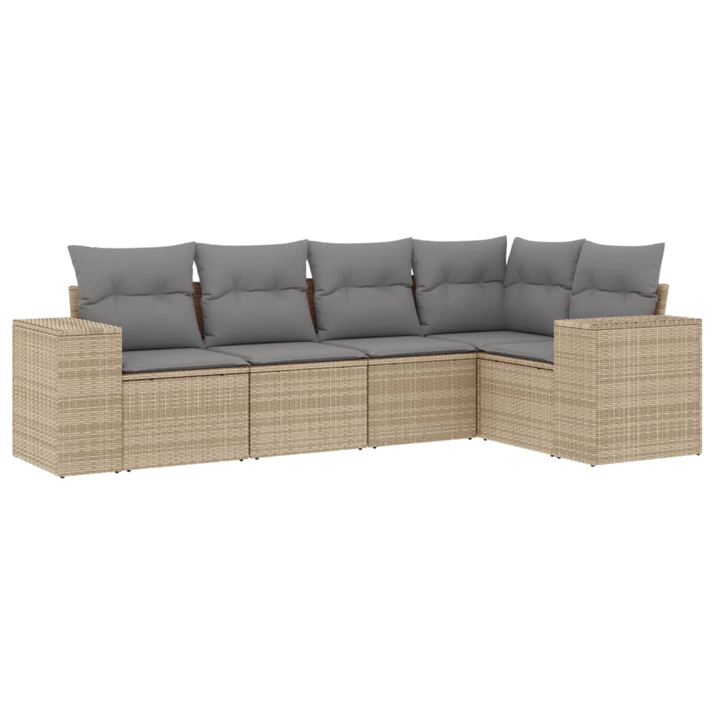5-dijelni vrtni set sofa s jastucima bež od poliratana