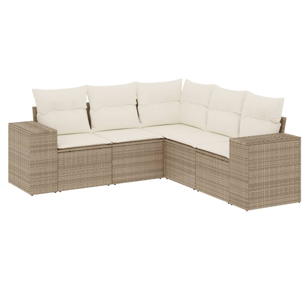 5-dijelni vrtni set sofa s jastucima bež od poliratana