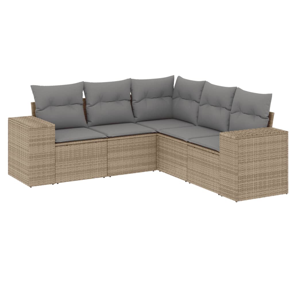 5-dijelni vrtni set sofa s jastucima bež od poliratana