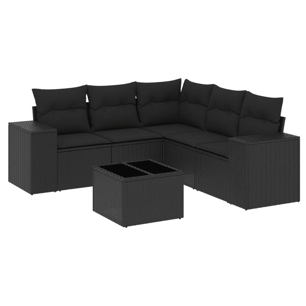 6-dijelni set vrtnih sofa s jastucima crni od poliratana