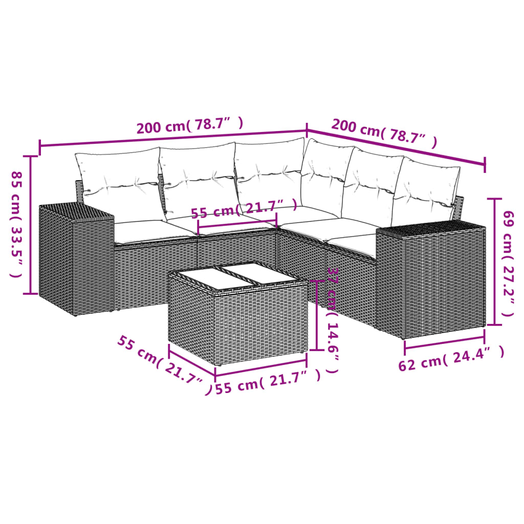 6-dijelni set vrtnih sofa s jastucima crni od poliratana