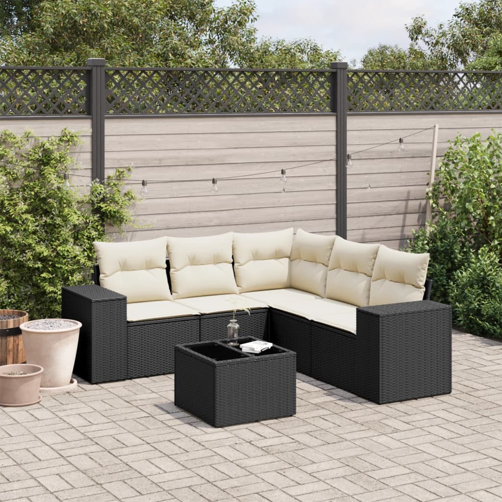6-dijelni set vrtnih sofa s jastucima crni od poliratana