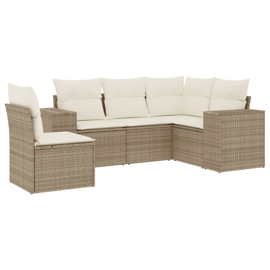 5-dijelni vrtni set sofa s jastucima bež od poliratana