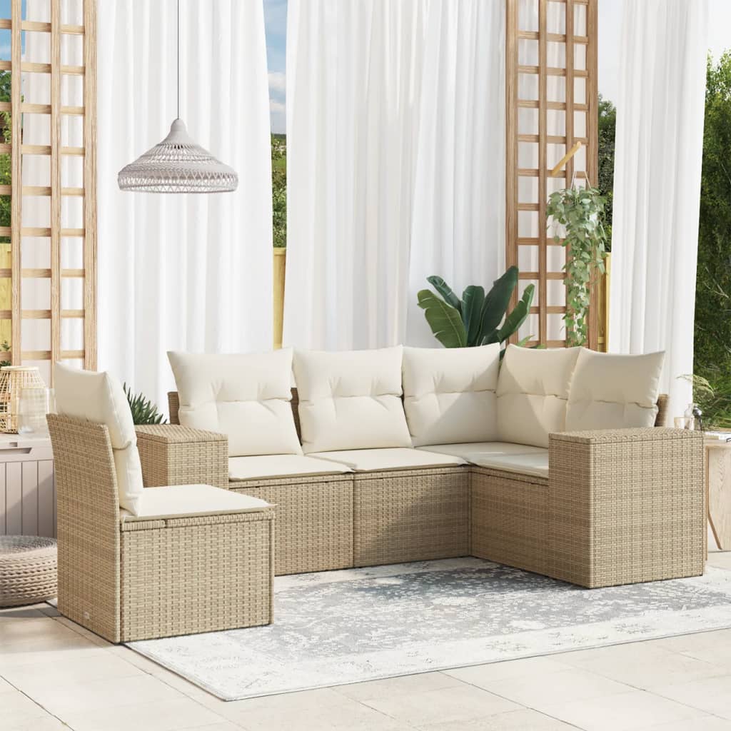 5-dijelni vrtni set sofa s jastucima bež od poliratana