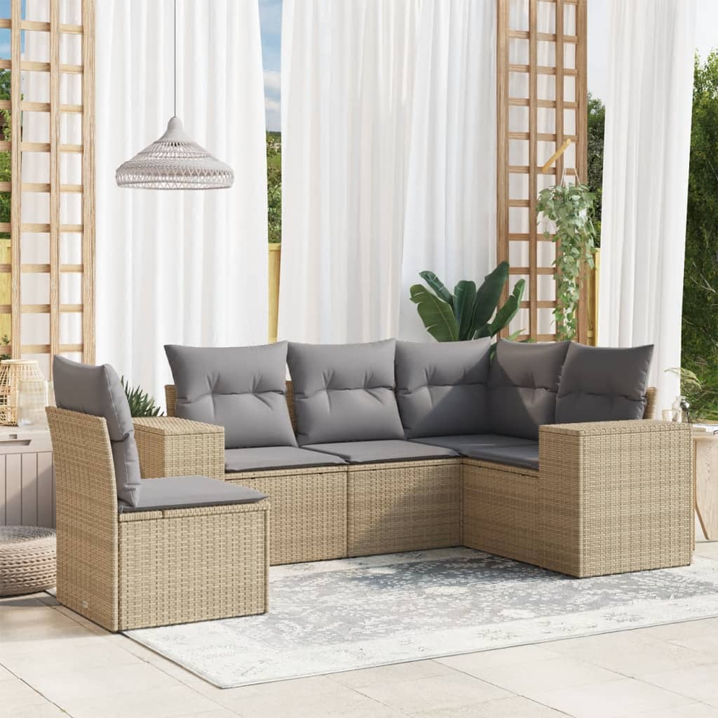 5-dijelni vrtni set sofa s jastucima bež od poliratana 83 x 62 x 69 cm