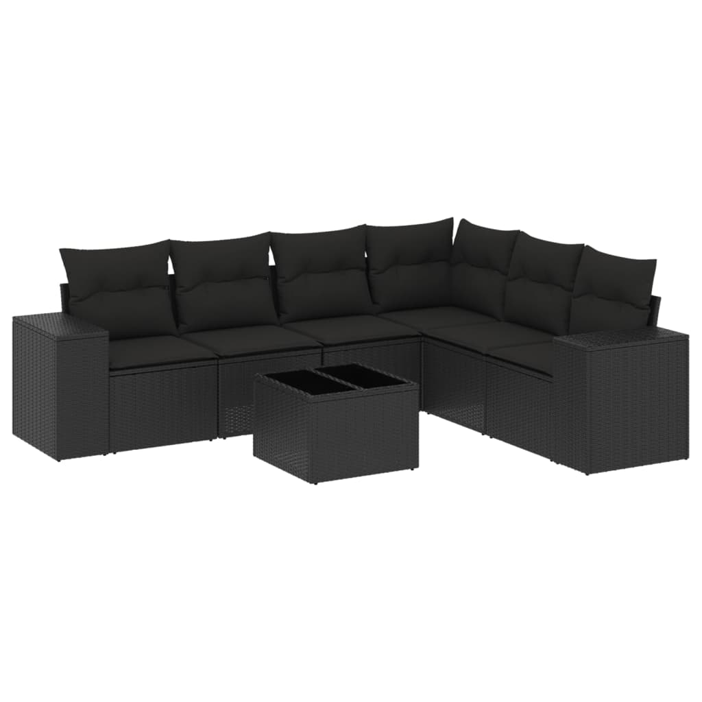 7-dijelni set vrtnih sofa od poliratana s jastucima crni Crna 83 x 62 x 69 cm