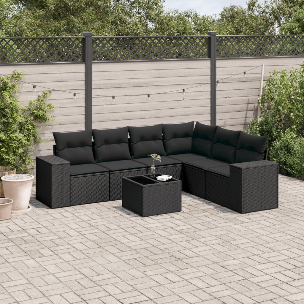7-dijelni set vrtnih sofa od poliratana s jastucima crni Crna 83 x 62 x 69 cm