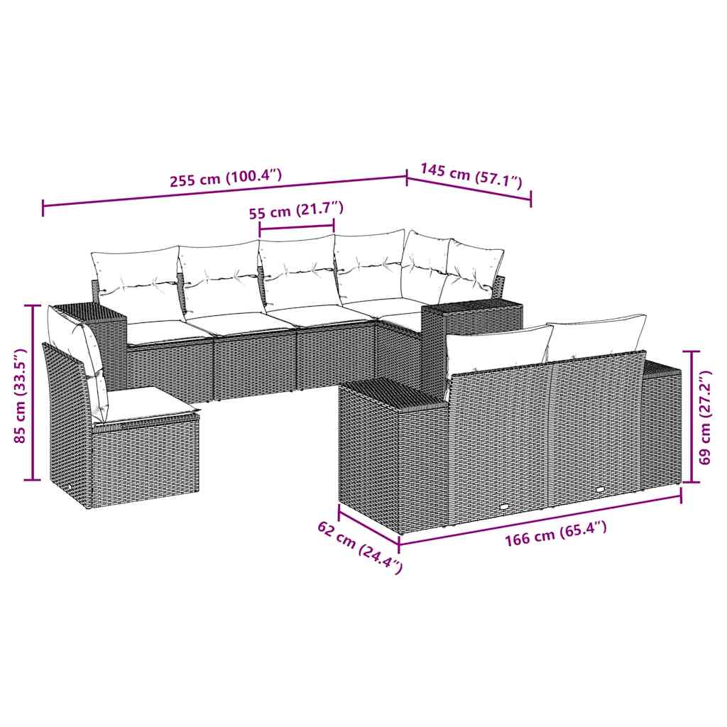 8-dijelni set vrtnih sofa od poliratana s jastucima crni
