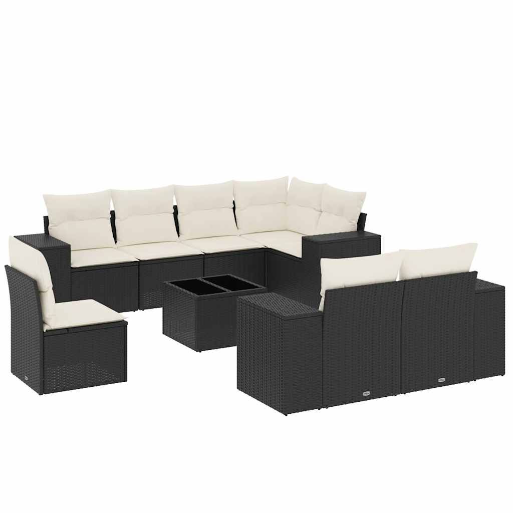 9-dijelni set vrtnih sofa s jastucima crni od poliratana Crna 83 x 62 x 69 cm