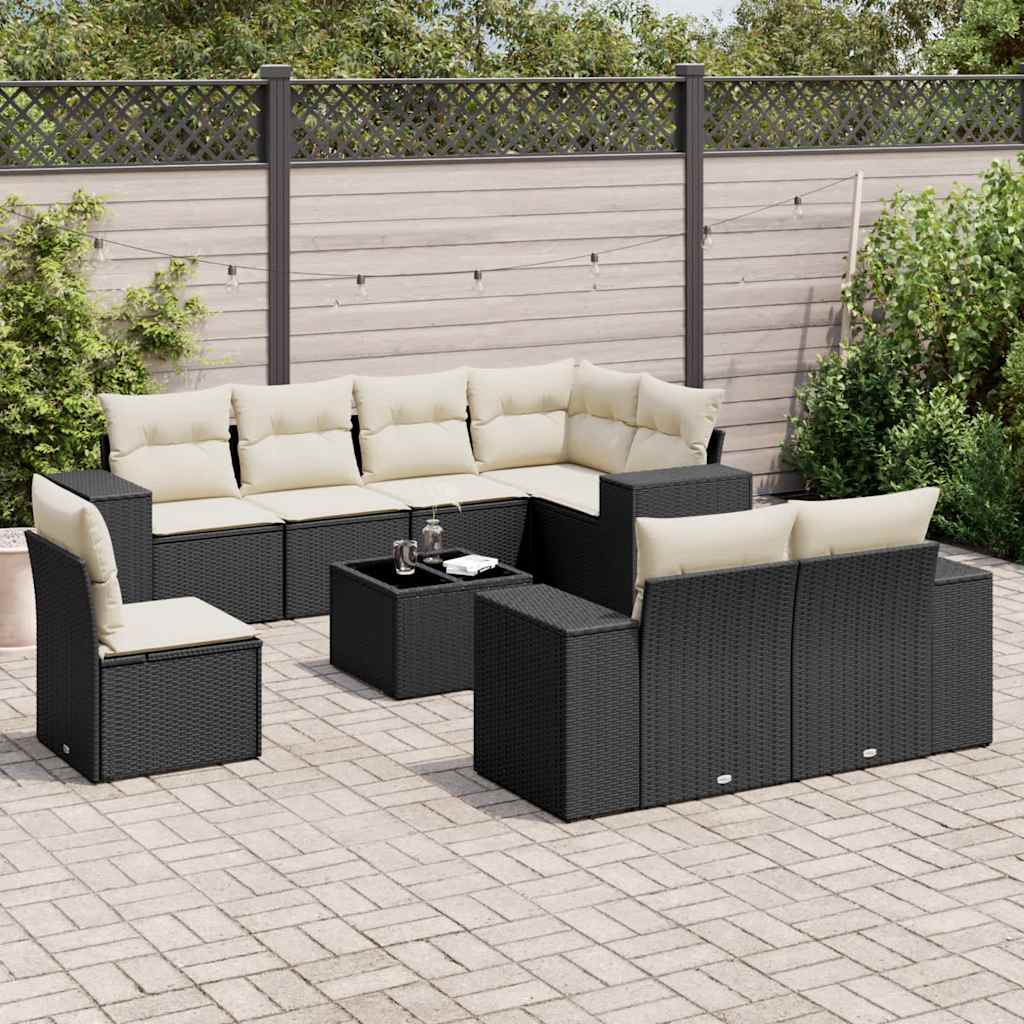 9-dijelni set vrtnih sofa s jastucima crni od poliratana Crna 83 x 62 x 69 cm