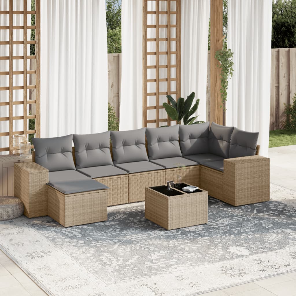 8-dijelni set vrtnih sofa od poliratana s jastucima bež