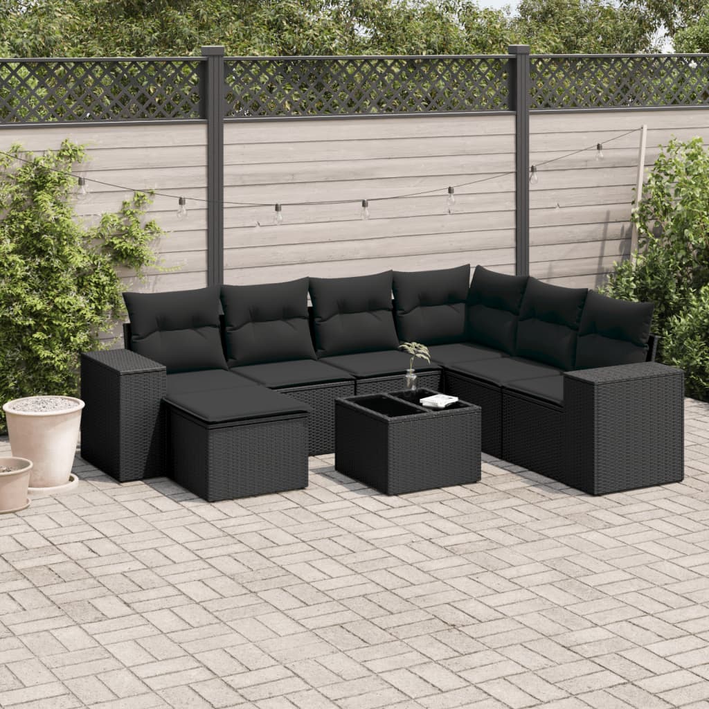 8-dijelni set vrtnih sofa od poliratana s jastucima crni
